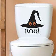 1pc "BOO!" Cartoon Witch Hat Halloween Waterproof PVC Wall Sticker For Bathroom Decoration - Multicolor - View 2