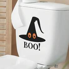 1pc "BOO!" Cartoon Witch Hat Halloween Waterproof PVC Wall Sticker For Bathroom Decoration - Multicolor - View 3