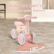 Balance Bike With LED Lights And Music For Kids, 3-In-1 Tricycle For 1 Year Old Babies, Boys And Girls From 12 To 24 Months, First 4-Wheeled Kids Bike, Ideal Gift For Kids' First Birthday - 粉色 - 查看 3