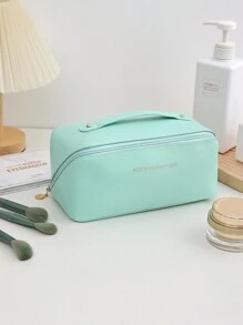 1pc White Pu Cosmetic Bag, Women's Large Capacity Portable Makeup Organizer With Multifunctional Hand-Held Toiletries Bag For Travel Storage Bag,Makeup Bag,Cosmetic Bag,Vacation Organizer,Large Capacity Makeup Organizer Makeup Case, For Lipstick, Brush, Skincare, Mobile Phone, Coin, Small Items, For Home,Gift,Vacation And Festival Halloween Christmas Multifunctional Use,Boho Vibes,For Holiday Beach, Bathroom Collection, Bedroom Collection, Large Capacity