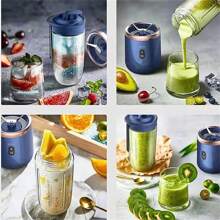 Qualitell 1 Máy xay sinh tố cá nhân để làm sữa lắc và đá xay, Máy xay sinh tố cầm tay, Máy ép trái cây, Sạc qua USB với 6 lưỡi dao, Lưỡi dao bằng thép không gỉ, Thích hợp cho nhà bếp, gia đình, thể thao, du lịch và ngoài trời, Máy trộn điện mini - Nhiều màu - Xem 4