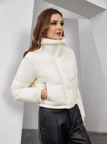 ZIAI Women Fur Collar Patchwork Short Down Jacket For Winter