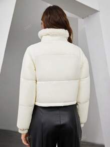 ZIAI Women Fur Collar Patchwork Short Down Jacket For Winter