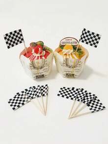 24 piezas/50 piezas Decoraciones para cupcakes con banderas a cuadros negras y blancas tipo carreras, decoraciones para pastel para fiesta de cumpleaños de autos de carrera, Navidad - Blanco y Negro - Ver 3