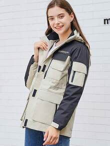 3 合 1 女式可拆卸连帽冬季夹克，防风、防水、保暖，适合徒步旅行、旅游、钓鱼、滑雪、户外工作 - 白色 - 查看 2
