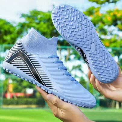 Giày bóng đá/bóng chày/bóng bầu dục cho các môn thể thao ngoài trời, nam và nữ, đinh TF, học sinh và người lớn, giày tập luyện cho sân cỏ nhân tạo và cỏ tự nhiên, đinh AG, chống trượt và chống mài mòn, thoải mái, da chuyên nghiệp, đen, tím, cổ cao, phù hợp cho World Cup trẻ, giá tốt nhất