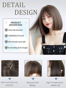Peruca Bobo Curta de 12 Polegadas, Cabelo Liso Marrom, Peruca de Cabelo Sintético Resistente ao Calor para Uso Diário e Natural
