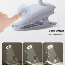 LED Rechargeable Clamp Clip On Flexible Desk Light Reading Table Night Lamp -USB - Luz cálida, Luz blanca, Luz cálida y blanca - Ver 9
