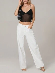 Women's Mesh Splice V-Neck Camisole Top - Black - View 4