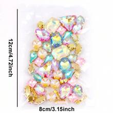 50 piezas/paquete, caramelos de gelatina de colores AB en formas mixtas, piedras de cristal coser a mano con base de metal dorado plano con agujeros, material de costura brillante con piedras preciosas para accesorios DIY, se pueden usar para decorar ropa, vestidos, bolsos, zapatos, broches, aretes, manualidades