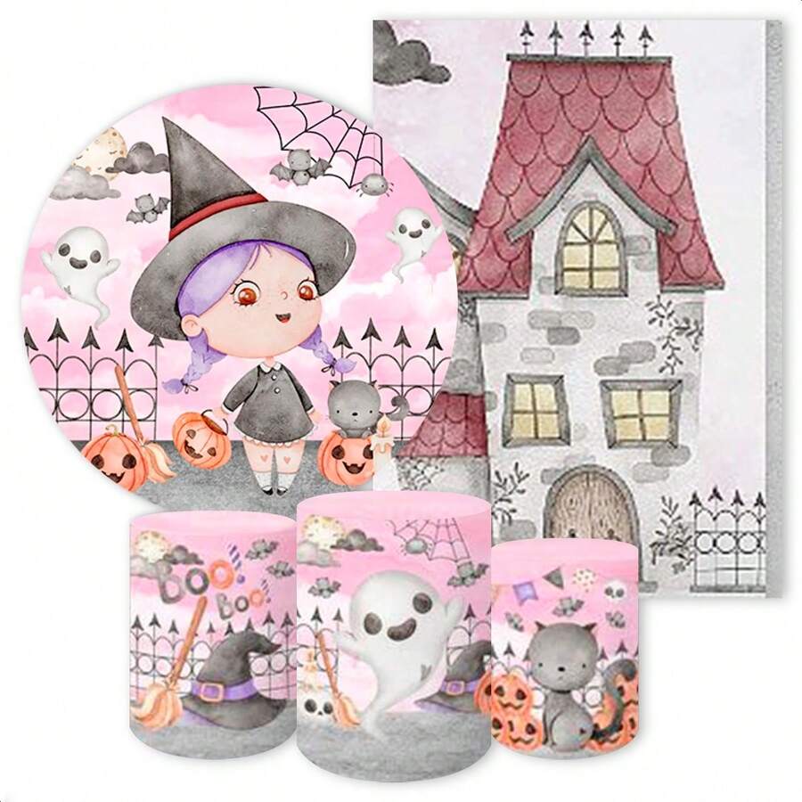 Kit 5 Decorative Covers Round Panel + Trio Cylinder Covers + Cover Rectangular Panel Sublimated Party And Birthday Decoration Halloween Theme Dark Fear Terror - Bộ 5 Cái 114 - Xem 1