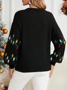 Pulover de toamnă, drăguț, tricot, cu mânecă lungă, pulover pentru Crăciun - Negru - Vizualizare 4