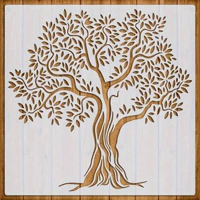 1Pc 12x12 Inch Large Reusable Tree Stencil For Fabric, Canvas, Scrapbooking, DIY Crafts, Home Decor And Wood Wall Decor - White PET Material