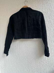 Women's Short Long Sleeve Denim Jacket - Black - View 2