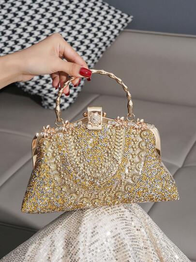 闪闪发光的水钻装饰铁腕手提包、派对手拿包、精心制作的奢华女士优雅派对钱包
