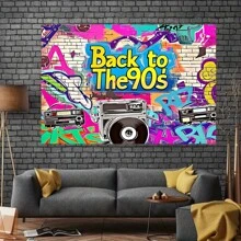 Fondo con temática de graffiti hip hop de los 90: Radiocasete retro y pared de ladrillo, telón de fondo para fotografía y decoración - Decoración temática de los 90, Navidad - Multicolor - Ver 4
