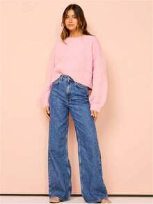 Maglione lavorato a maglia rosa morbido e soffice per donne, stile oversize ed elegante - Rosa - Visualizzare 5