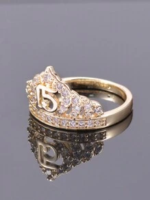 1 pieza Anillo de flor chapado en oro de 14k hermoso para los 15 años, anillos de corona para regalos de 15 años, rito mexicano de mayoría de edad - Amarillo Oro - Ver 5