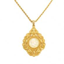 Vintage Gold Coin Necklace - Luxury Zinc Alloy Gold Plated Coin Pendant, Traditional Algerian Jewelry - One Size - View 8
