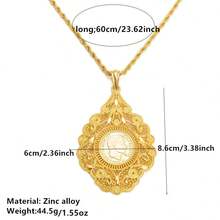 Vintage Gold Coin Necklace - Luxury Zinc Alloy Gold Plated Coin Pendant, Traditional Algerian Jewelry - One Size - View 7