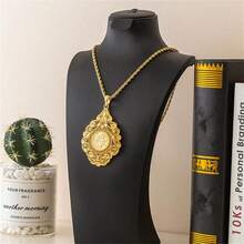 Vintage Gold Coin Necklace - Luxury Zinc Alloy Gold Plated Coin Pendant, Traditional Algerian Jewelry - One Size - View 3