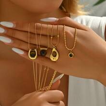 Thép không gỉ Hổ phách Vật rủ xuống Thời trang Dây chuyền Với Vàng 18K Mạ - Vàng - Xem 11