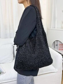 ENBEI Lightweight, Portable, Stylish, Simple Glitter Detail Crochet Bag Glitter Knitted Evening Bag Women Shiny Handbags Luxury Women Handbags Ladies Clutch Bag For Party Wedding Bride Bridesmaid Bags Prom Elegant Ladies Suitable For Teen Girls, Female College Students, Work, Business, Commuting, Mother's Day Gift, Gift For Mom,