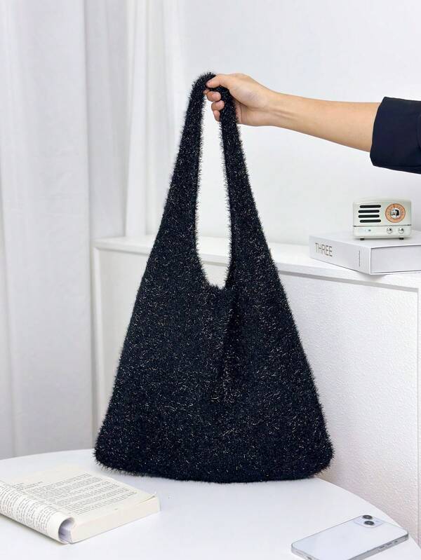 ENBEI Lightweight, Portable, Stylish, Simple Glitter Detail Crochet Bag Glitter Knitted Evening Bag Women Shiny Handbags Luxury Women Handbags Ladies Clutch Bag For Party Wedding Bride Bridesmaid Bags Prom Elegant Ladies Suitable For Teen Girls, Female College Students, Work, Business, Commuting, Mother's Day Gift, Gift For Mom,