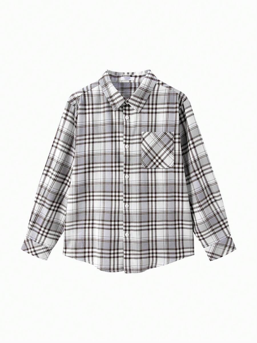 Balabala Boys' Long Sleeve Shirt, 2024 Spring And Autumn Collection, Checked Pattern For Girls - Coffee Brown - View 1