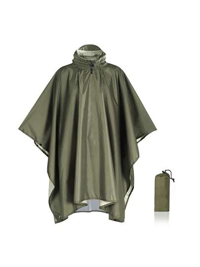 1件多功能帽沿雨衣，3合1便攜式聚酯銀塗層雨衣套裝，防風防塵純色戶外徒步旅行釣魚外套，男女兼用露營用品