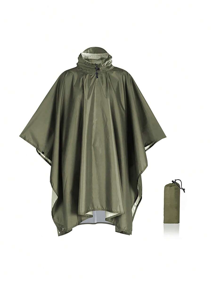 1 pièce Poncho de pluie à capuche multifonctionnel, costume de pluie portable 3 en 1 en polyester argenté, coupe-vent, anti-poussière, couleur unie pour la randonnée, le camping, la pêche, vêtements d'extérieur unisexe pour le camping