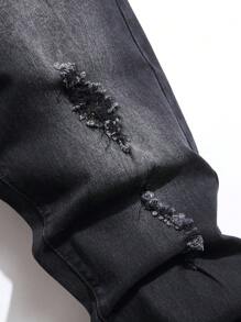 Men Ripped Frayed Bleach Wash Jeans