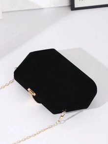Women's Elegant Velvet Box Clutch Bag, Luxury Rhinestone Decor Evening Handbag For Wedding Party - Black - View 7