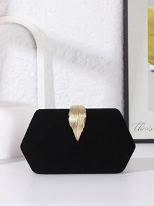 Women's Elegant Velvet Box Clutch Bag, Luxury Rhinestone Decor Evening Handbag For Wedding Party - Black - View 3
