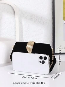 Women's Elegant Velvet Box Clutch Bag, Luxury Rhinestone Decor Evening Handbag For Wedding Party - Black - View 4