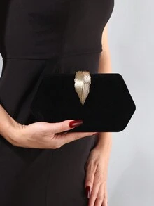 Women's Elegant Velvet Box Clutch Bag, Luxury Rhinestone Decor Evening Handbag For Wedding Party - Black - View 2