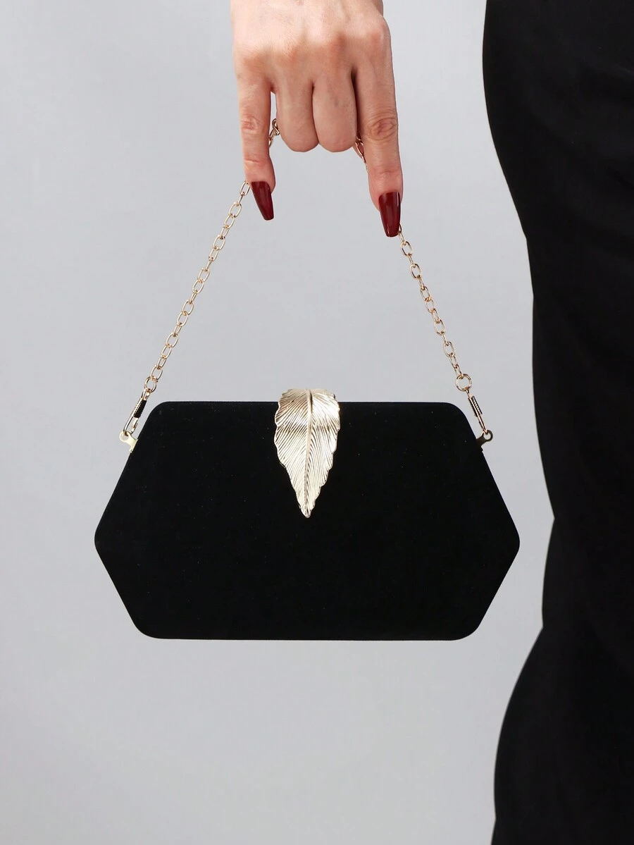 Women's Elegant Velvet Box Clutch Bag, Luxury Rhinestone Decor Evening Handbag For Wedding Party - Black - View 1