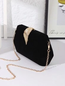 Women's Elegant Velvet Box Clutch Bag, Luxury Rhinestone Decor Evening Handbag For Wedding Party - Black - View 5
