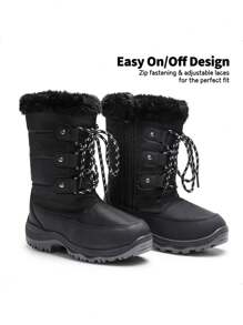 Boys Girls Snow Boots Mid Calf Winter  Warm Lined Slip Resistant  Waterproof For Kid Ski And Make A Snowman,Christmas Gifts - 黑色 - 查看 6