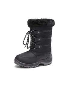 Boys Girls Snow Boots Mid Calf Winter  Warm Lined Slip Resistant  Waterproof For Kid Ski And Make A Snowman,Christmas Gifts - 黑色 - 查看 4