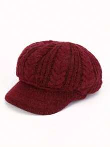 1pc Thickened Knitted Cable Pattern Beret Hat, Warm Winter Cap - Multicolor - View 7