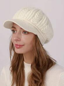 1pc Thickened Knitted Cable Pattern Beret Hat, Warm Winter Cap - Multicolor - View 1