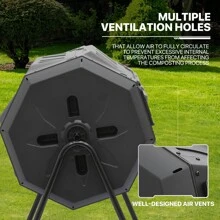 MoNiBloom 43 Gallon Compost Tumbler, Outdoor Large Dual Chamber Tumbling Compost Bin All-Season Fast Working Tumbling Composter, High Volume Composter With 2 Sliding Doors - Black - View 10
