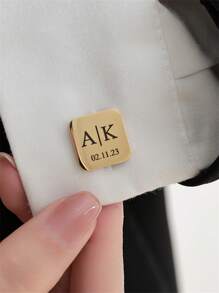1 Pair Customized Engraved Square Cufflinks, Personalized Text Cufflinks Gift For Boyfriend, Unique Gift For Dad, Father's Day Gift, Valentine's Day Gift, Christmas Gift - Black - View 3