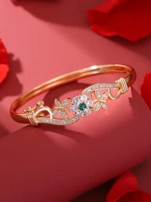 1 peça de Pulseira de Bracelete Floral Geométrica de Aço Inoxidável Dourado com Strass, Elegante, Romântico, Vintage e Simples, Adequada para Uso Diário, Festa, Encontro e Presente para Damas de Honra