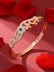 1 peça de Pulseira de Bracelete Floral Geométrica de Aço Inoxidável Dourado com Strass, Elegante, Romântico, Vintage e Simples, Adequada para Uso Diário, Festa, Encontro e Presente para Damas de Honra