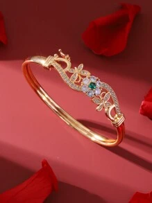 1 peça de Pulseira de Bracelete Floral Geométrica de Aço Inoxidável Dourado com Strass, Elegante, Romântico, Vintage e Simples, Adequada para Uso Diário, Festa, Encontro e Presente para Damas de Honra