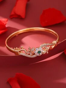 1 peça de Pulseira de Bracelete Floral Geométrica de Aço Inoxidável Dourado com Strass, Elegante, Romântico, Vintage e Simples, Adequada para Uso Diário, Festa, Encontro e Presente para Damas de Honra
