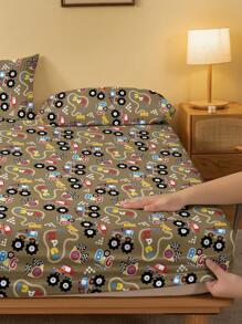 1 件卡通可爱建筑印花拉绒床笠，卧室印花床上用品套（不含枕套） - 彩色 - 查看 4