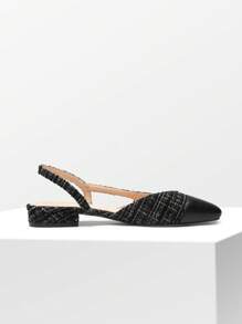 Women's Flats Shoes Square Toe Low Heel Slingback Flats Dressy Casual Work Office Party Dress - 黑色布料 - 查看 6